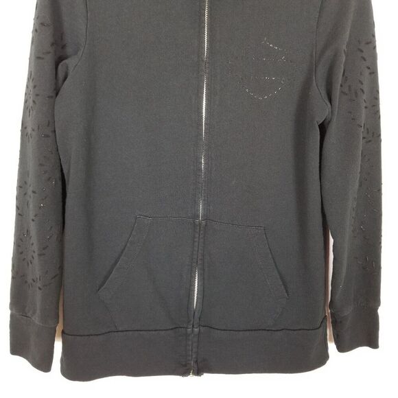 Harley-Davidson Women Zip Up Sweatshirt Jacket Sz M Black Honolulu Back - Picture 4 of 7